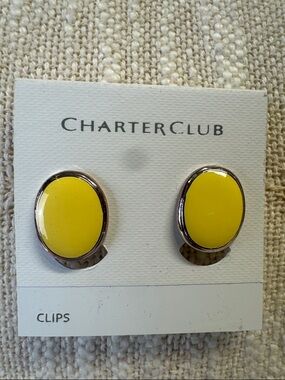 0151-Charter Club Bright Yellow Oval Clip-On Earrings